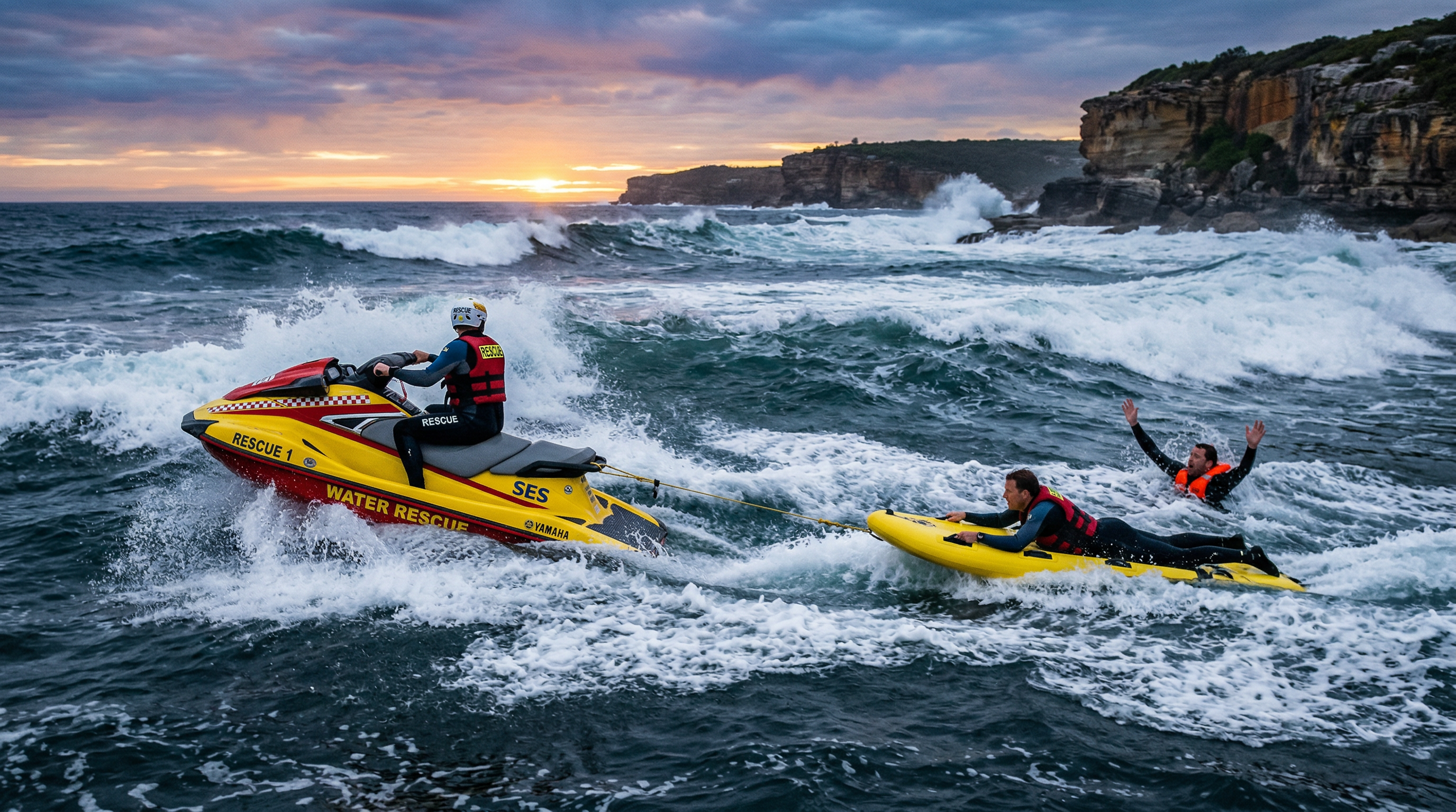 CWSA water rescue operation with JetSki in the ocean