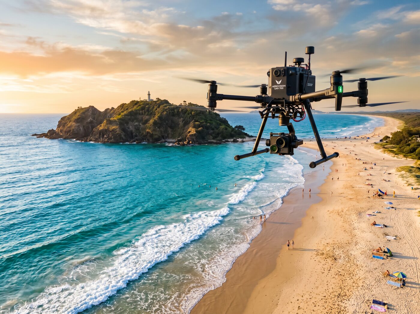 Drone shark surveillance over Australian coastline